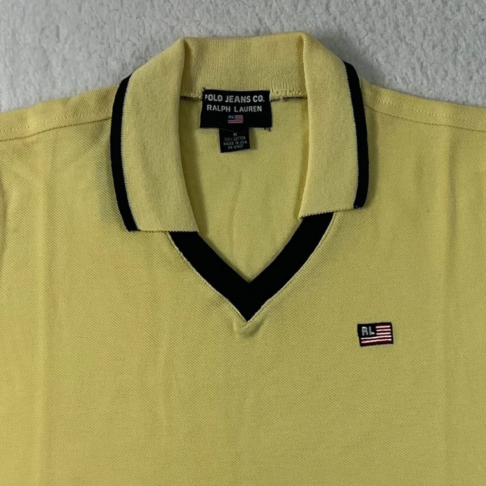 Polo Jeans Co. Polo Shirt Collard V-neck Made in USA Yellow Men's Size M VTG NWT